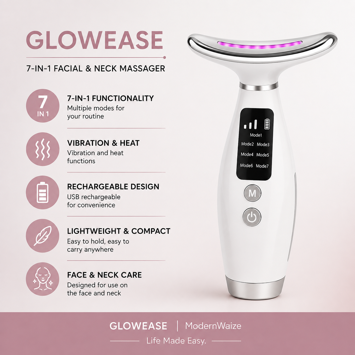 GlowEase 7-in-1 Facial & Neck Massager