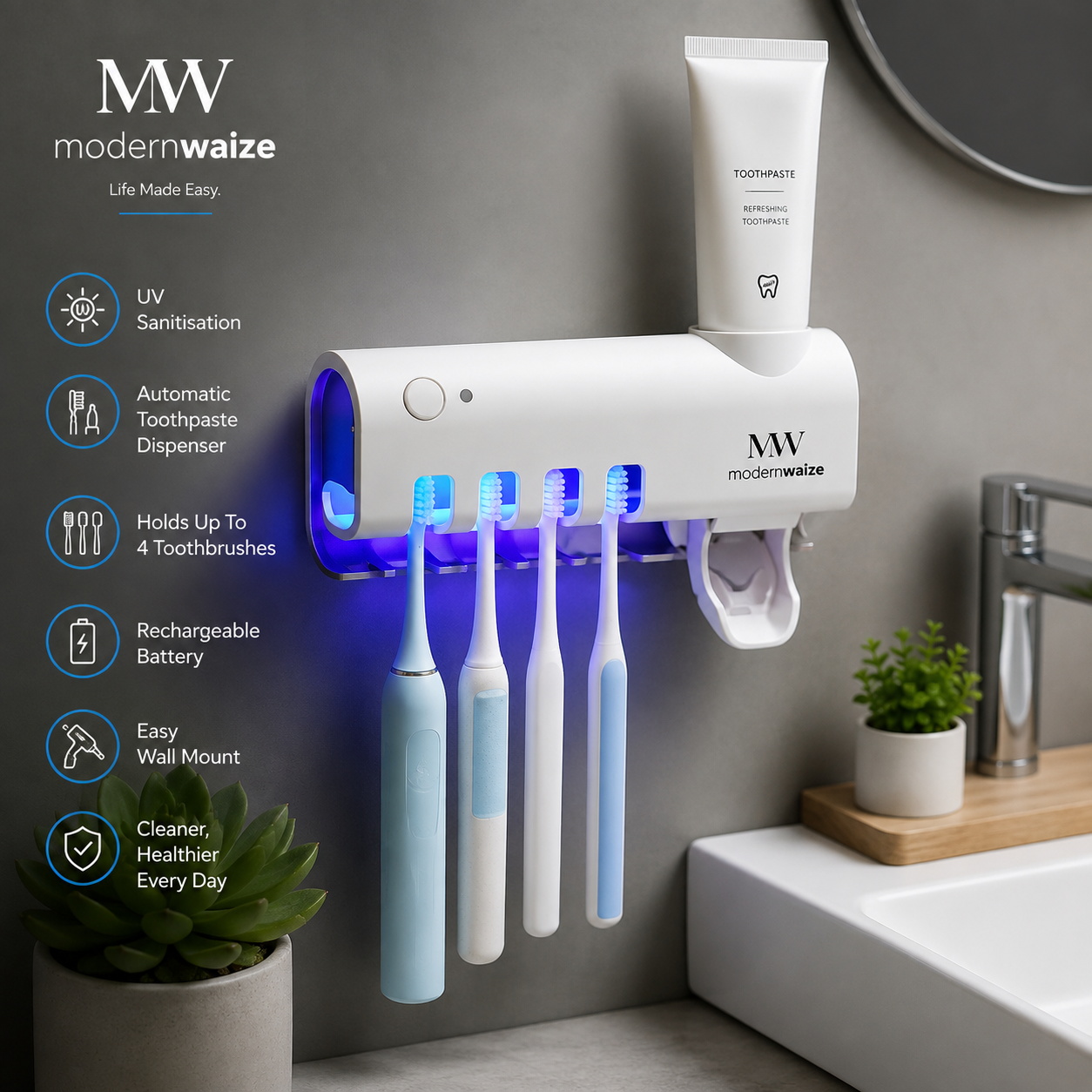 UV Toothbrush Disinfector & Automatic Toothpaste Dispenser