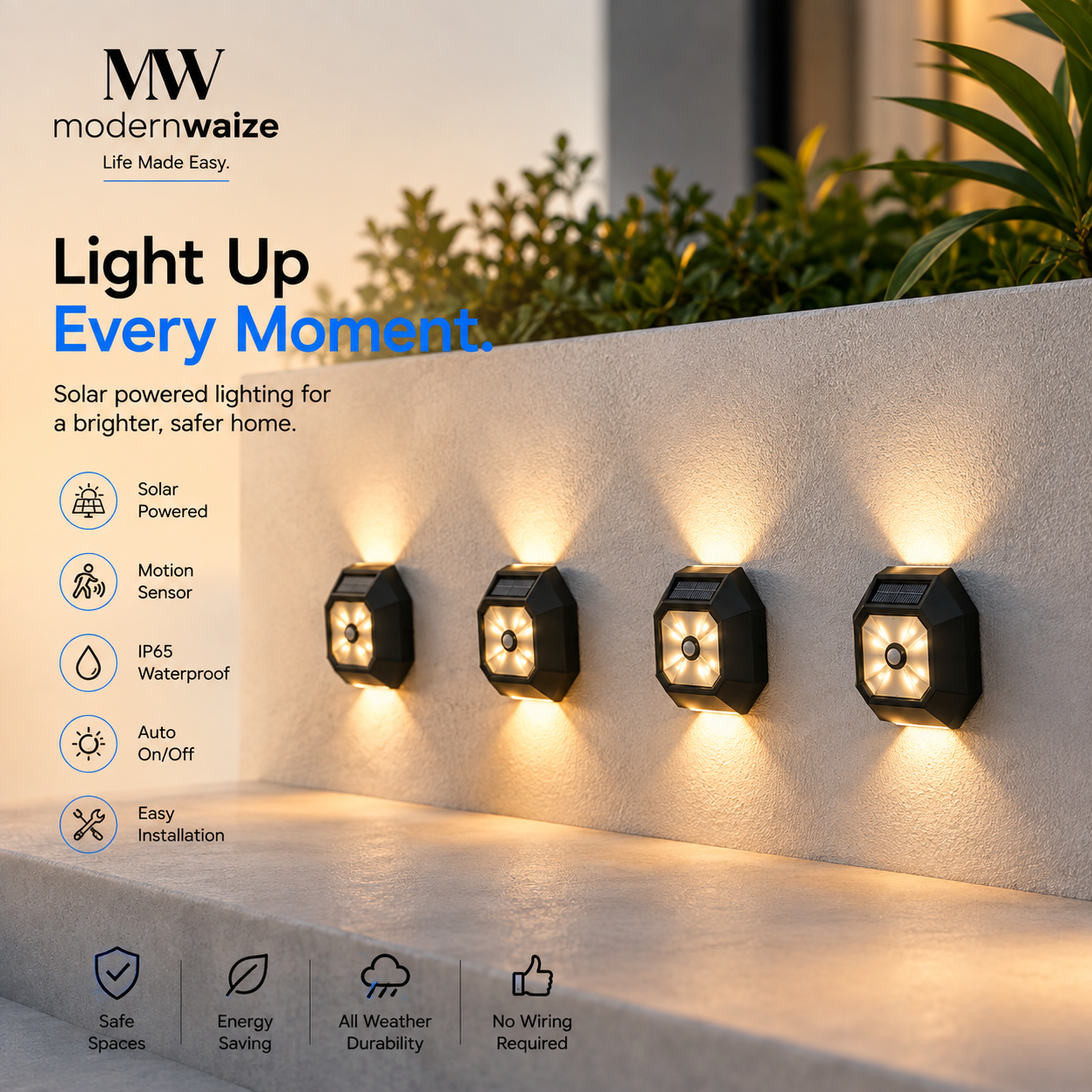 4 PCS Solar Motion Sensor Wall Lights