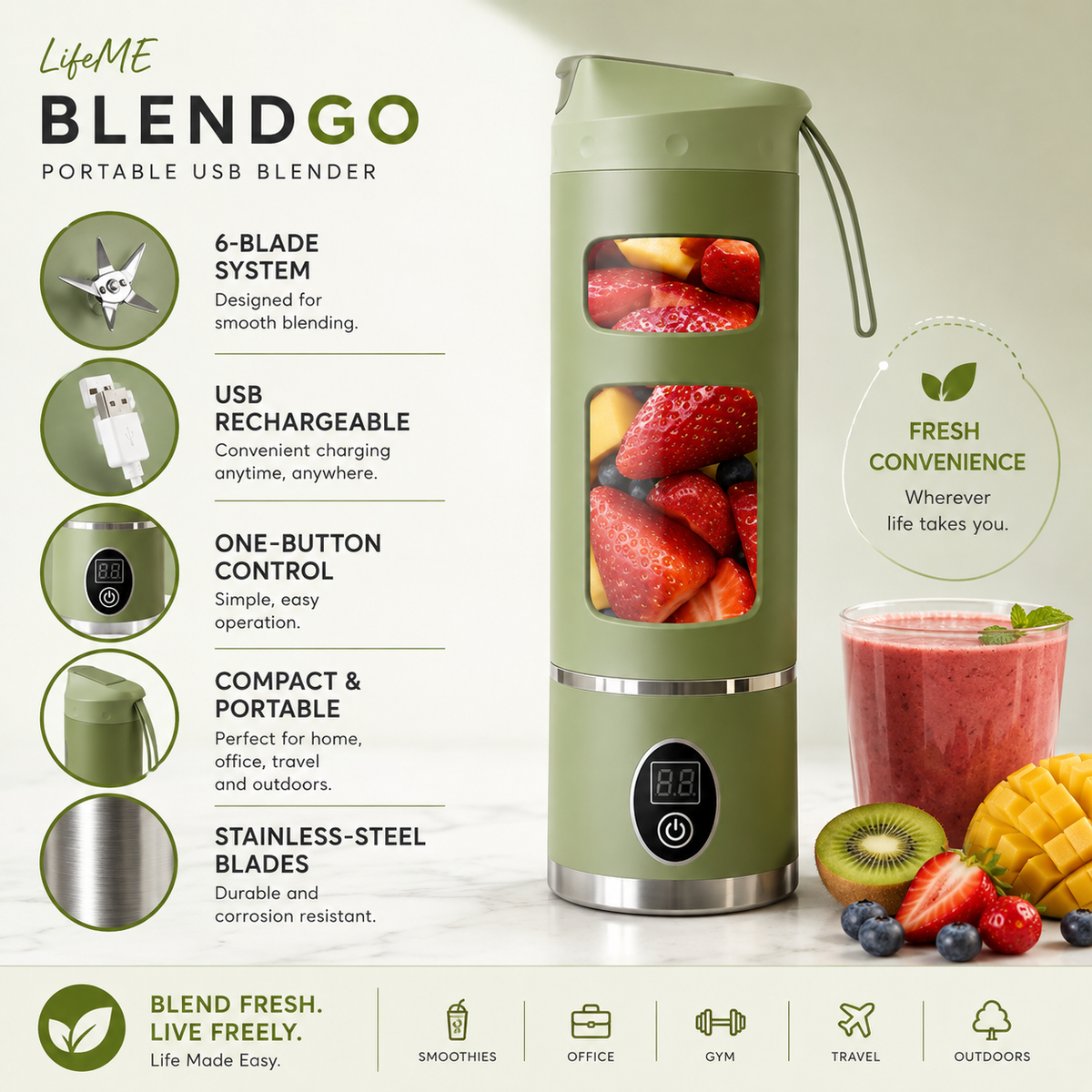 LifeME BlendGo™ Portable USB Rechargeable Blender