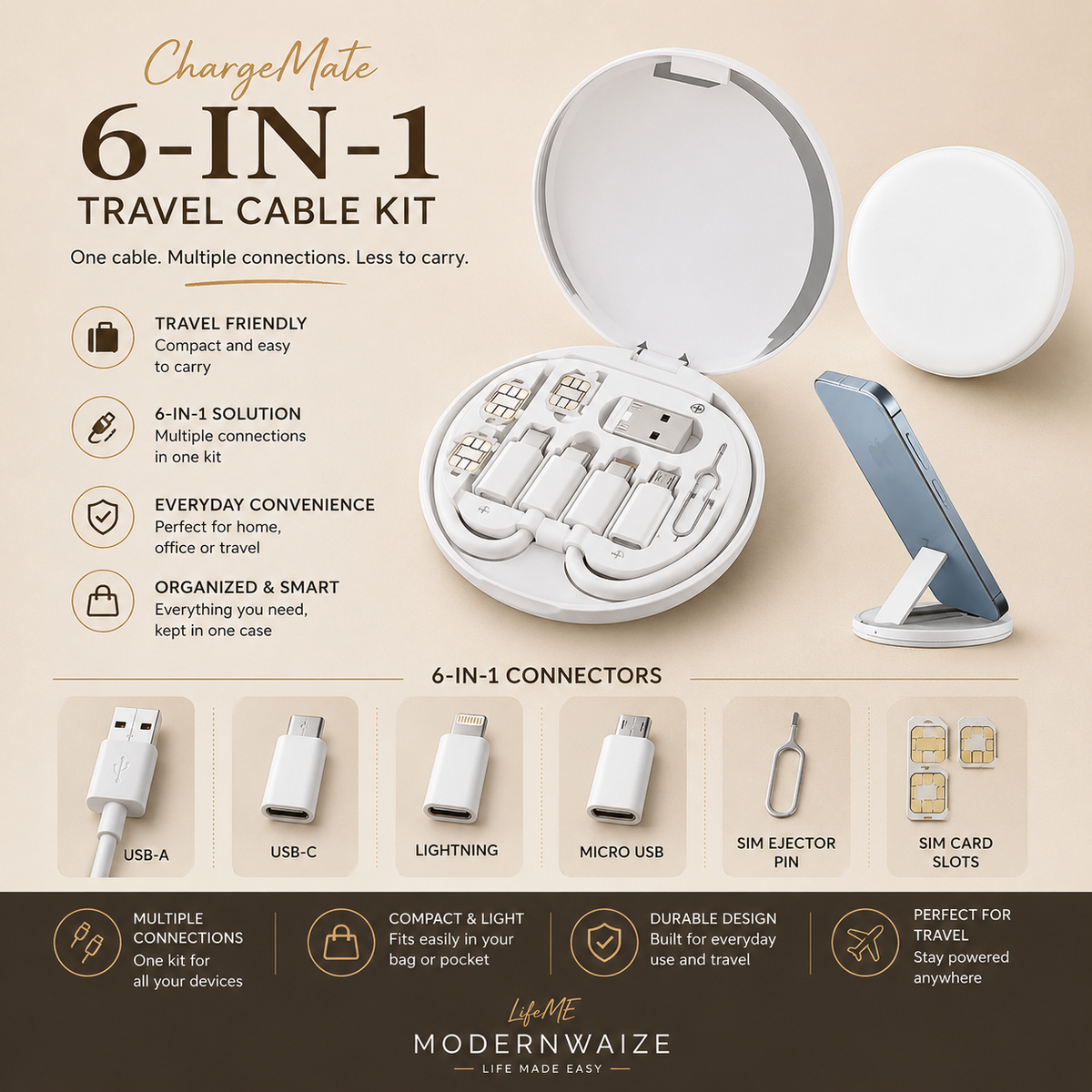 ChargeMate 6-in-1 Travel Cable