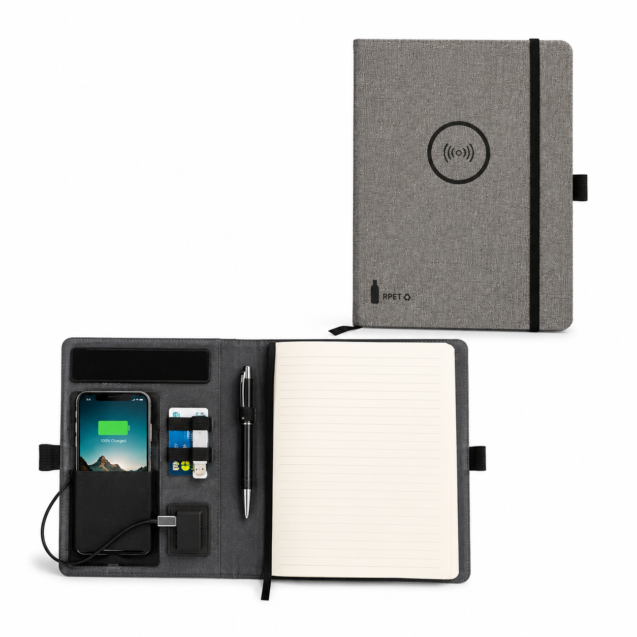 Tecnar Wireless Charging Notebook | A5 Smart Notebook with Built-in Wireless Charger