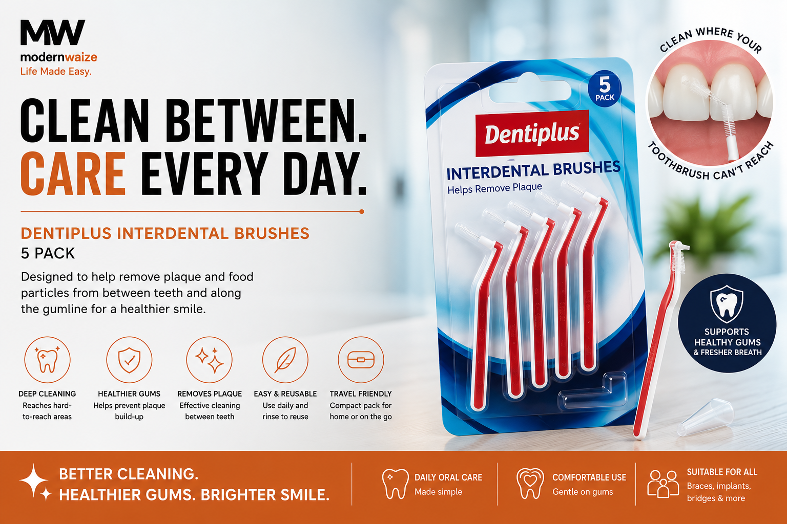 Dentiplus Interdental Brushes (5 Pack)