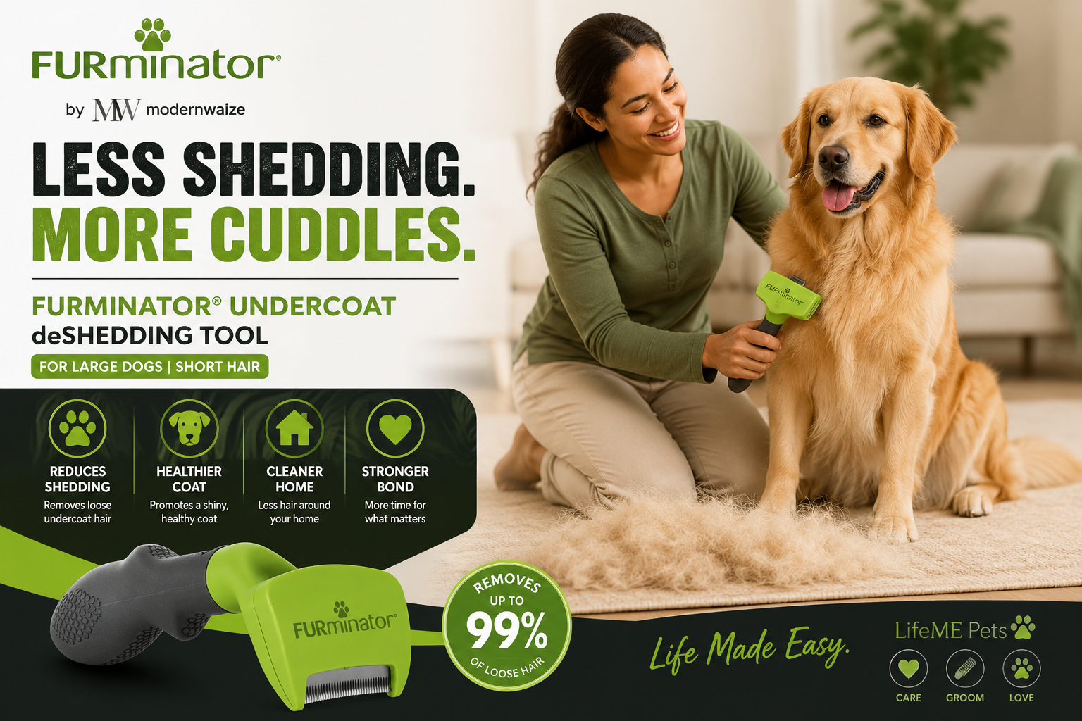 FURminator® Short Hair deShedding Tool for Large Dogs