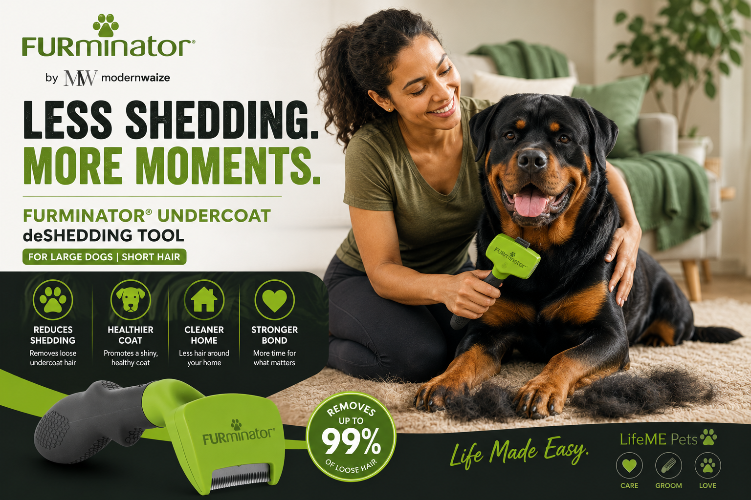 FURminator® Short Hair deShedding Tool for Large Dogs
