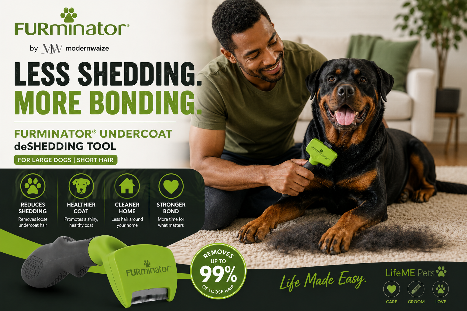 FURminator® Short Hair deShedding Tool for Large Dogs