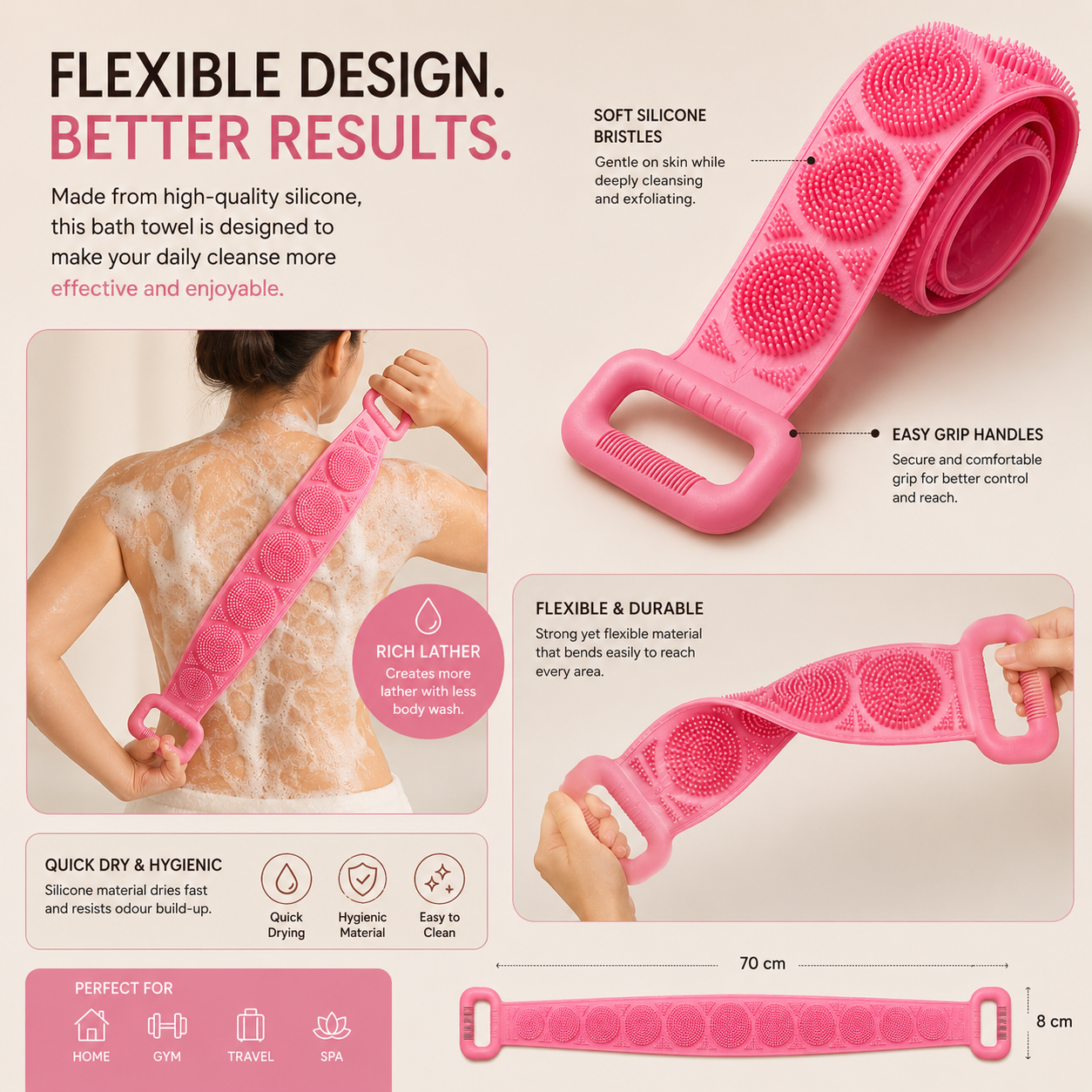 Silicone Exfoliating Bath Towel for Body Cleansing